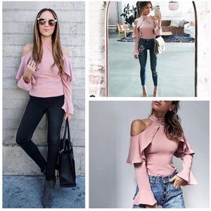 Summer Pink Cold Shoulder Top